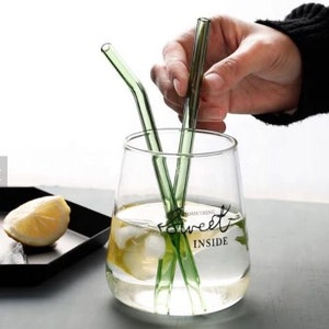 Green Glass Straw Set ~ 1 Bent & 1 Straight Green Glass Straws, Borosilicate Glass Straws, Reusable Straws, Steel Straws, Sustainable Living