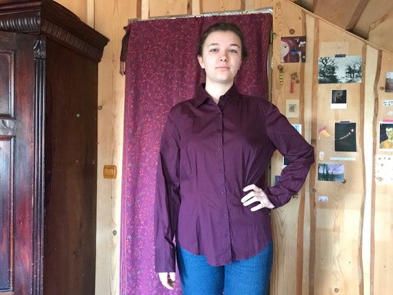 Purple vintage 90s shirt, women's shirt, cotton fa