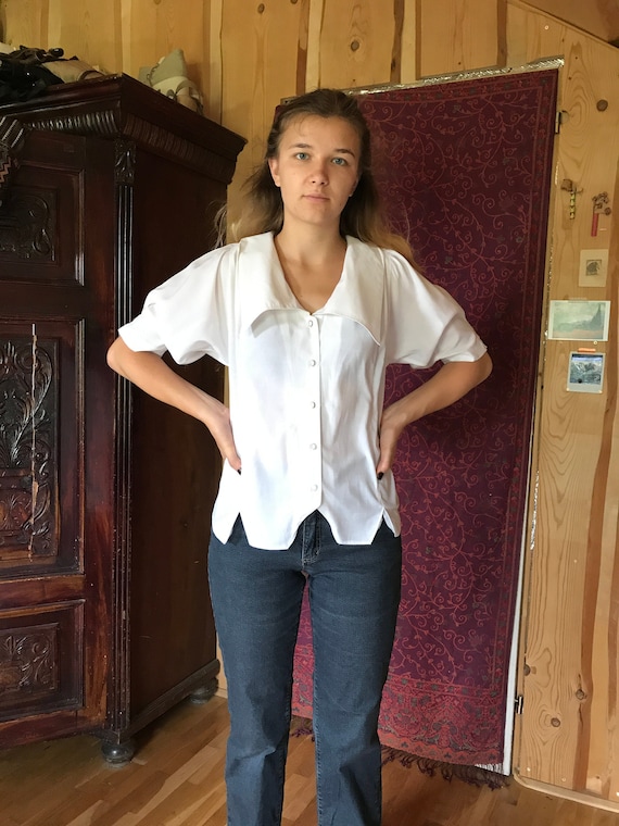 White vintage 70s blouse, half puffy sleeves, shea