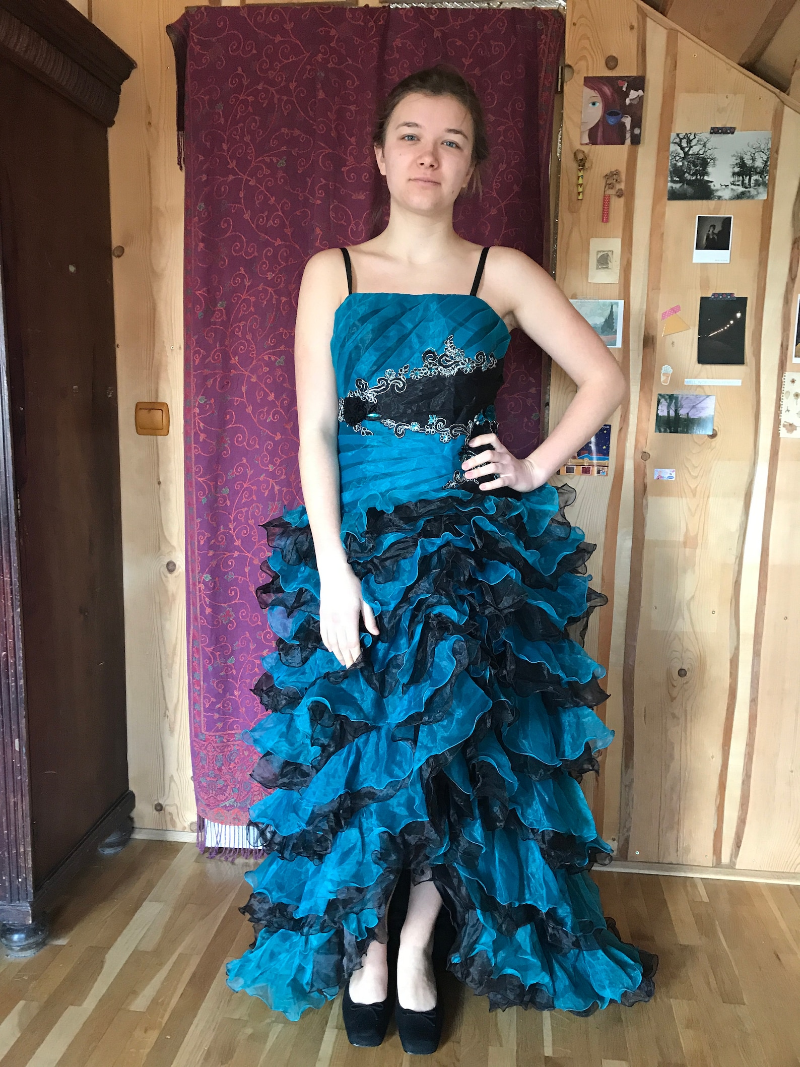 Vintage 90s gown prom dress ruffle skirt blue black Etsy
