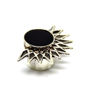 Enchufes oreja geométricos con piedra negra ónix, Medidores de plata personalizados