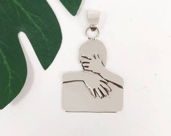 Handmade silver hug necklace, Silver distance pendant, Distance hugs pendant, Original gifts