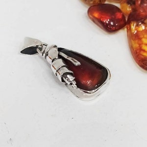 Pendant with bee and natural amber, Handmade pendant in sterling silver with stone