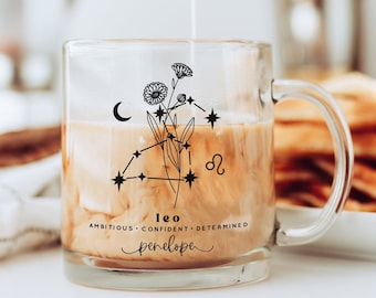 Leo Personalized Mug | Leo Zodiac Mug | Leo Constellation Mug | Birth Flower Mug | Leo Gift | Leo Birthday