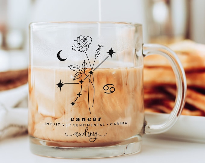 Personalized Cancer Birth Flower Mug | Cancer Zodiac Mug | Cancer Constellation Mug | Cancer Season | Cancer Birthday Gift