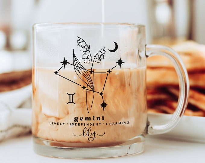 Personalized Gemini Birth Flower Mug | Gemini Zodiac Mug | Gemini Constellation Mug | Gemini Season | Gemini Birthday Gift