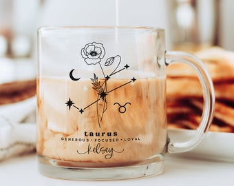 Taurus Personalized Mug | Taurus Zodiac Mug | Taurus Constellation Mug | Birth Flower Mug | Taurus Gift | Taurus Birthday