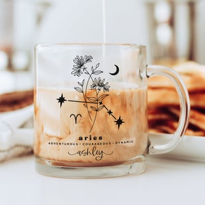 Aries Personalized Mug | Aries Zodiac Mug | Aries Constellation Mug | Birth Flower Mug | Aries Gift | Aries Birthday