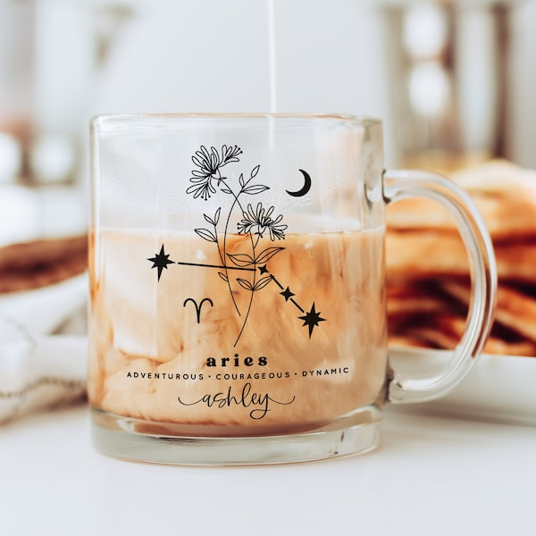 Aries Personalized Mug | Aries Zodiac Mug | Aries Constellation Mug | Birth Flower Mug | Aries Gift | Aries Birthday