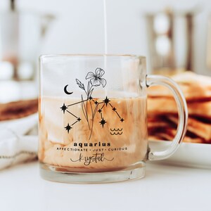 Personalized Aquarius Birth Flower Mug | Aquarius Zodiac Mug | Aquarius Constellation Mug | Aquarius Season | Aquarius Birthday Gift