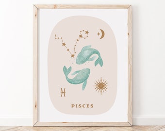 Pisces Wall Art Print | Watercolor Pisces Print  | Pisces Constellation Wall Art | Pisces Poster | Pisces Decor | Pisces Zodiac Gift