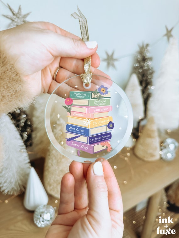 Custom Bookshelf Ornament, Custom Book Club Gifts, Custom Book Stack, Christmas Book Ornament, Book Lover Gift, Bookish Gift, Reader Gift