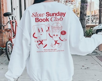 Slow Sunday Book Club-tröja | Bokälskare | Litterära presenter till läsare | Rolig boklig tröja | Boklig present till henne | Böcker och kaffe