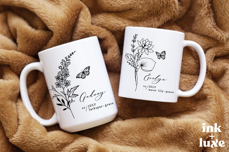 July Birth Flower Mug Birth Month Flower Personalized Mug Etsy Canada