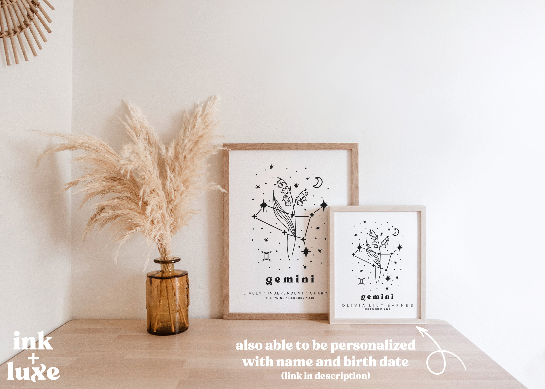 Gemini Botanical Constellation Art Print | Gemini Birth Month Flower ...