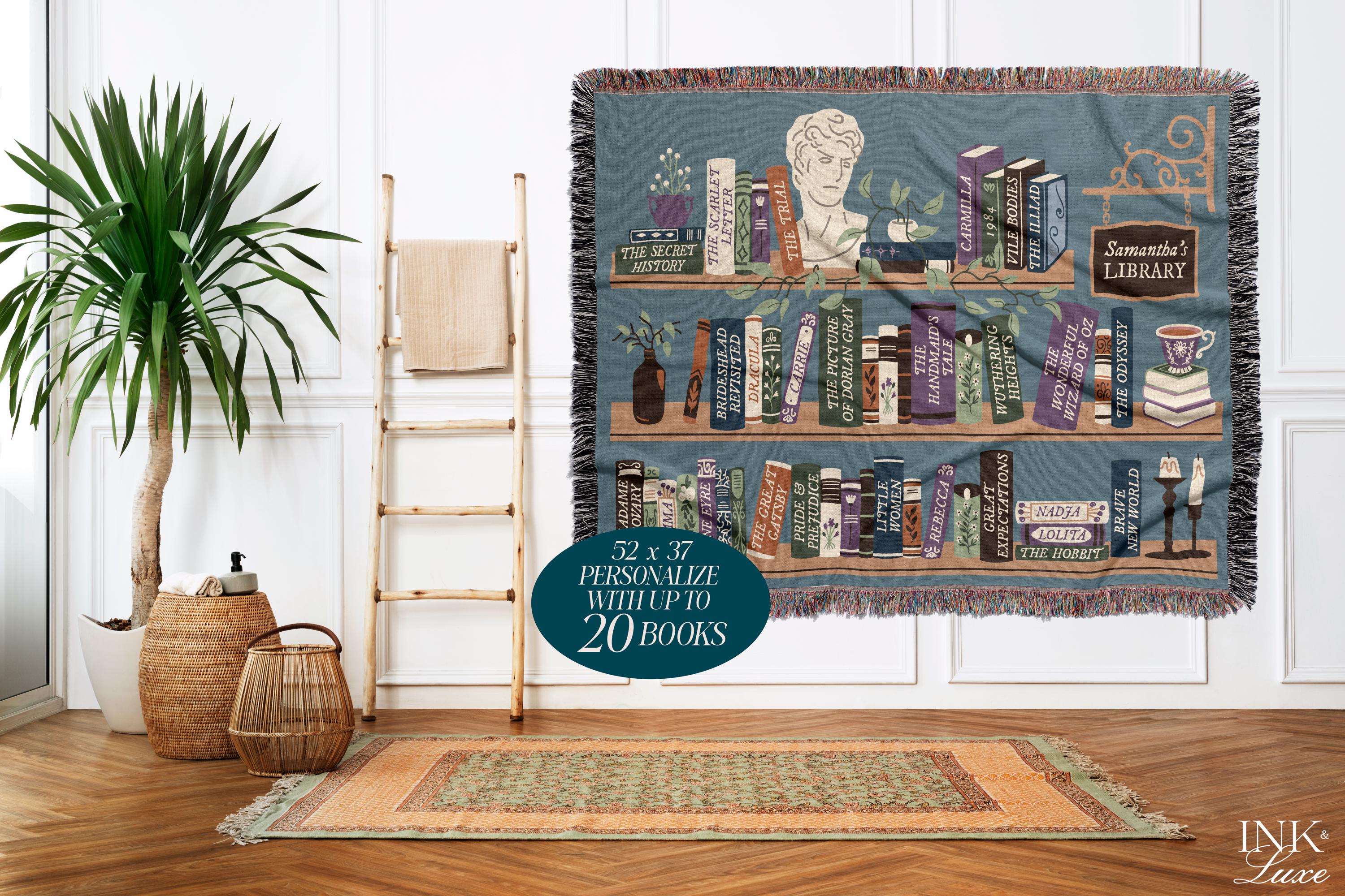 Personalized Bookshelf Woven Throw Blanket, Book Lover Gift, Gifts for ...