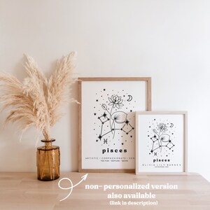 Personalized Botanical Zodiac Constellation Art Print Personalized Zodiac Wall Art Personalized Birth Month Flower Art Print image 5