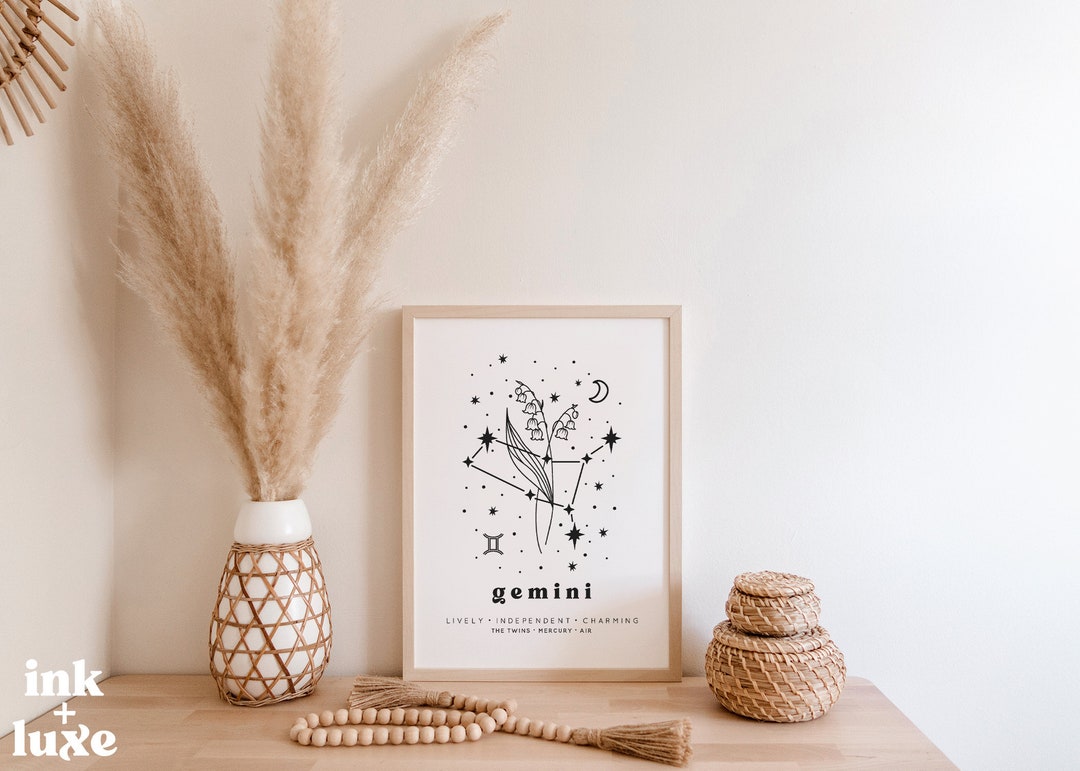Gemini Botanical Constellation Art Print | Gemini Birth Month Flower ...
