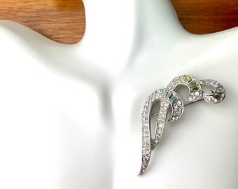 Vintage Marcel Boucher swoopping  Art Deco rhinestone clear crystal & silver  brooch