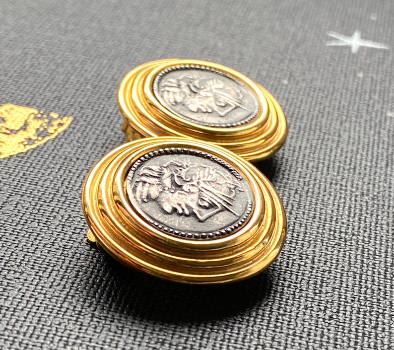 Vintage Roman Coin Cameo Earrings Clip on Retro Two Tone Earrings - Etsy