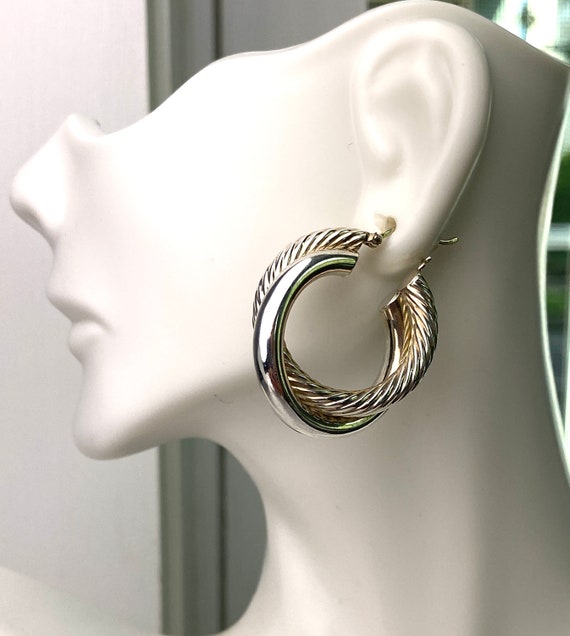 Vintage sterling silver hoops earrings double hoo… - image 2