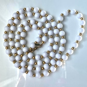 Monet beaded necklace- Vintage white and gold tone 26 inches necklace