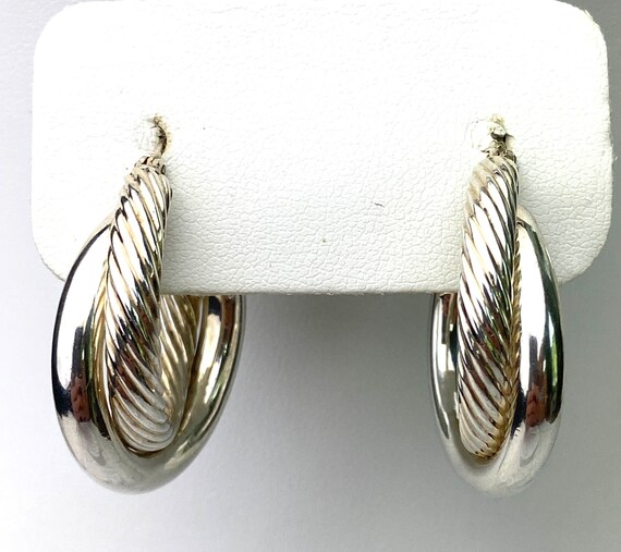 Vintage sterling silver hoops earrings double hoo… - image 5
