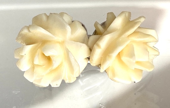 Vintage Sterling Beau celluloid rose earrings sig… - image 1