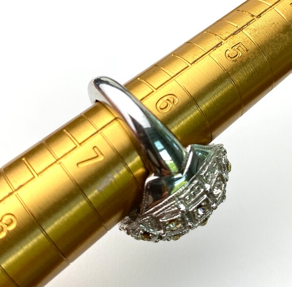 Statement ring silver tone domed ball rhinestone … - image 7