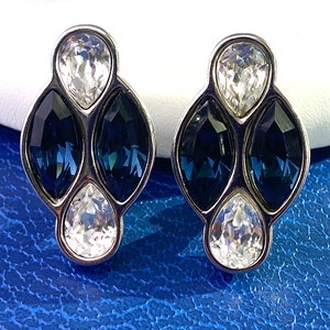 Yves Saint Laurent earrings- YSL blue and clear rhinestones earring- vintage jewelry
