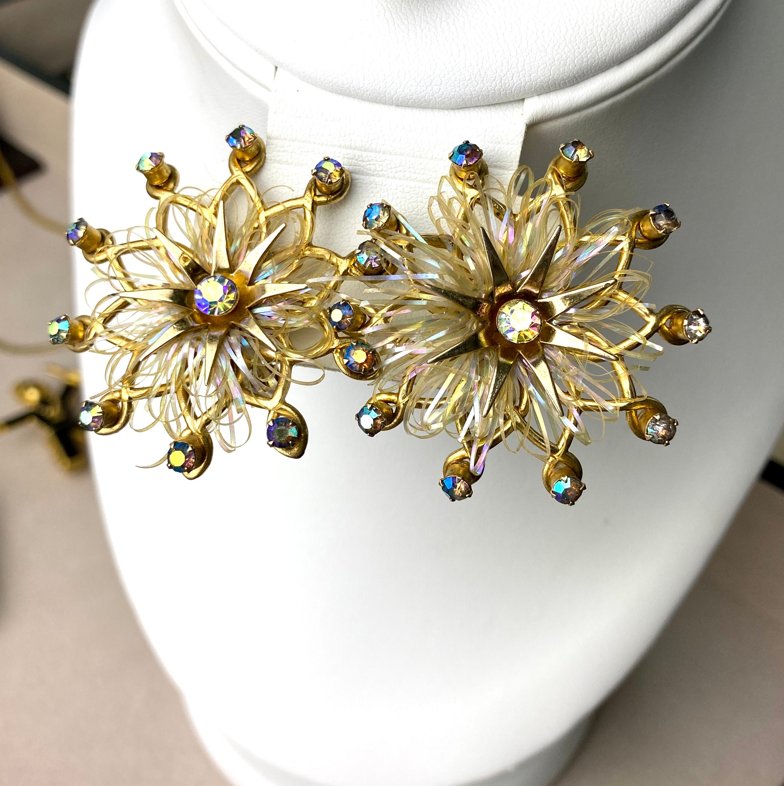 Vintage Earrings by Coro- Large Snow Flakes Stars & Aurora
