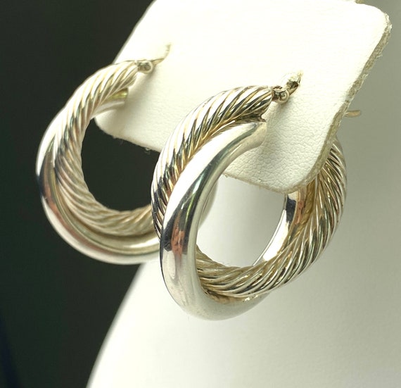Vintage sterling silver hoops earrings double hoo… - image 3