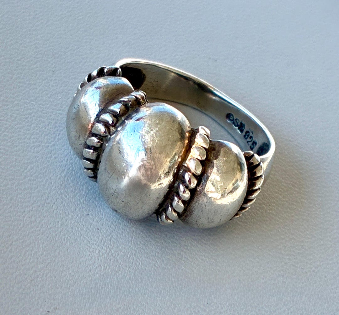 Vintage Sterling Silver Dome Ring 925 Chunky Rope Detail Statement Ring ...