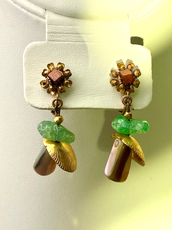 Vintage Miriam Haskell seashell dangle earrings- … - image 3