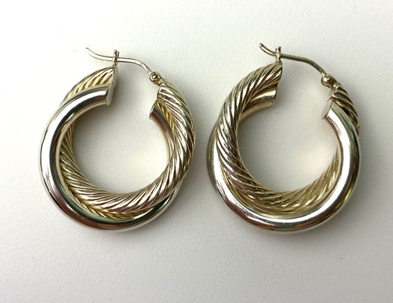 Vintage sterling silver hoops earrings double hoo… - image 6