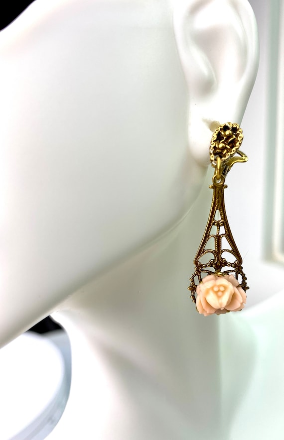 Vantage dangle earrings antique gold tone filigree