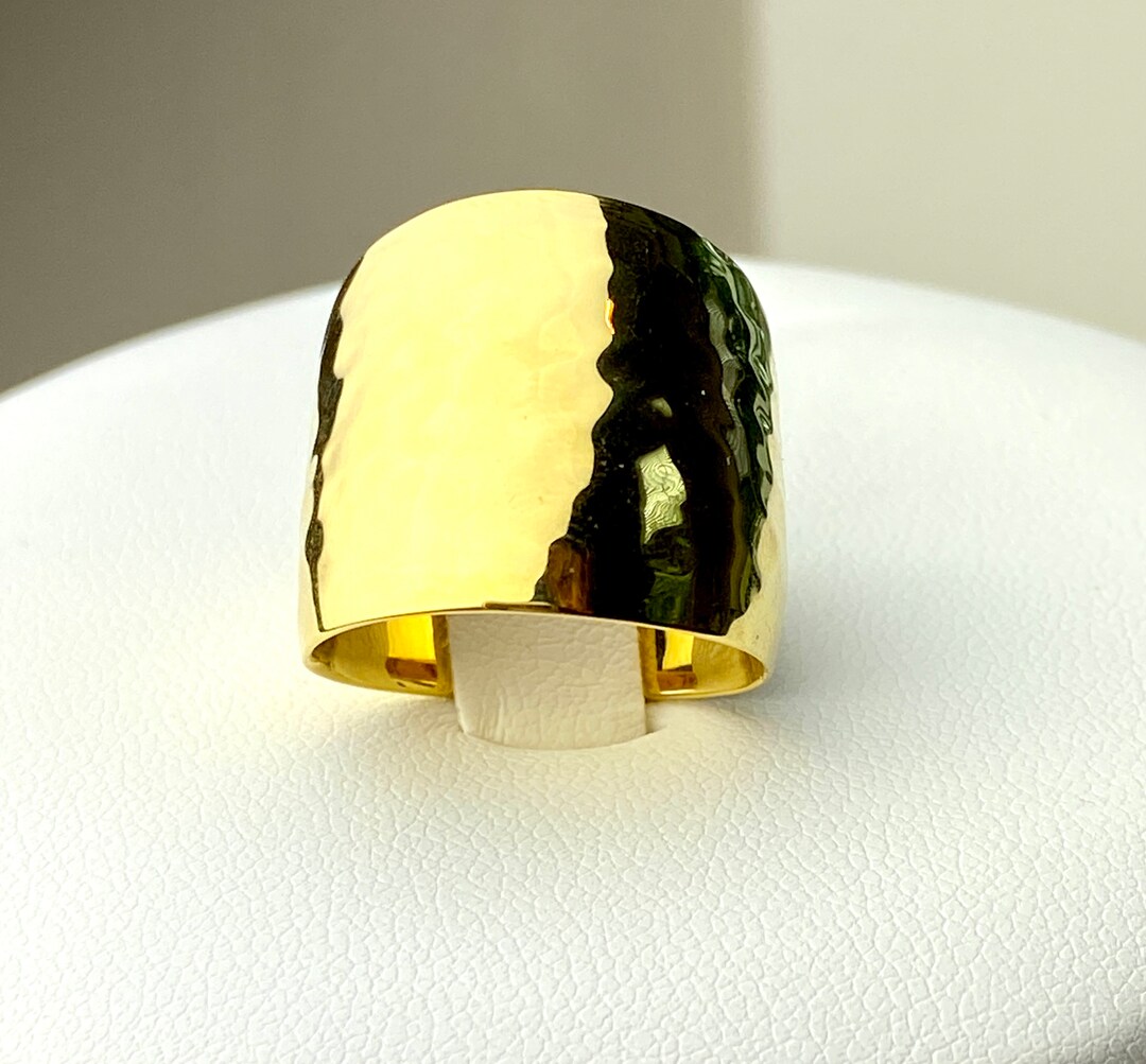 Sterling Silver Gold-plated Statement Ring | Hammered Wide Band 925 ...