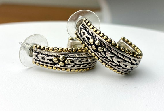 Vintage Napier Huggie earrings silver and gold to… - image 1