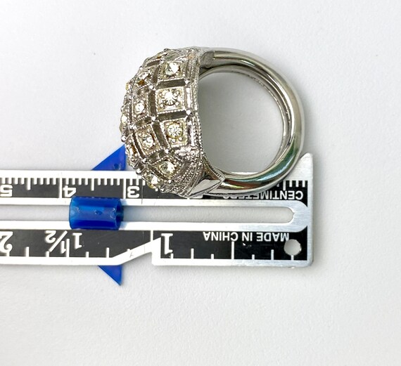 Statement ring silver tone domed ball rhinestone … - image 4