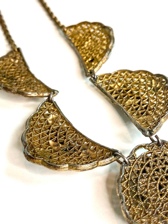 Vintage antique Victorian necklace brass filigree… - image 3