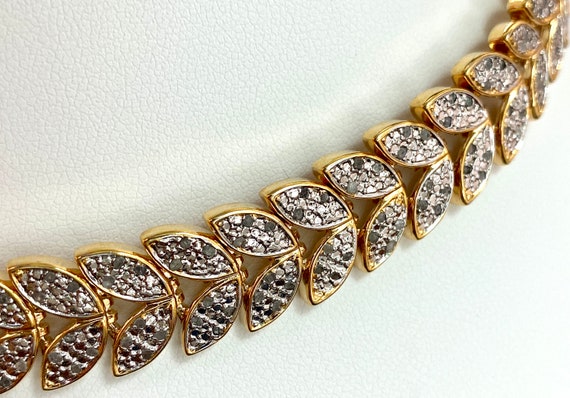 Graduate leaves necklace gold tone and cubic zirc… - image 3
