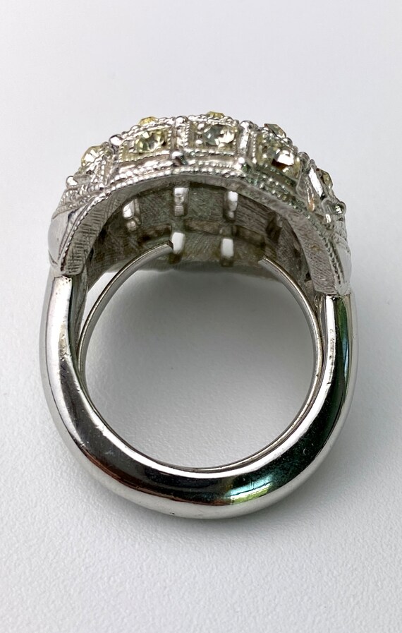 Statement ring silver tone domed ball rhinestone … - image 3