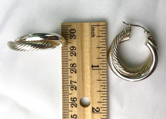 Vintage sterling silver hoops earrings double hoo… - image 10