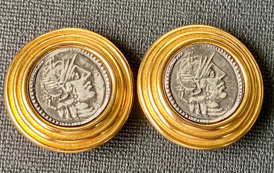 Vintage Roman Coin Cameo Earrings Clip on Retro Two Tone Earrings - Etsy