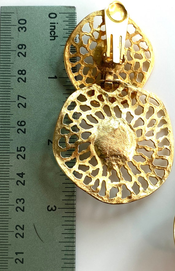 Fabulous oversized earrings gold tone dangle extr… - image 5