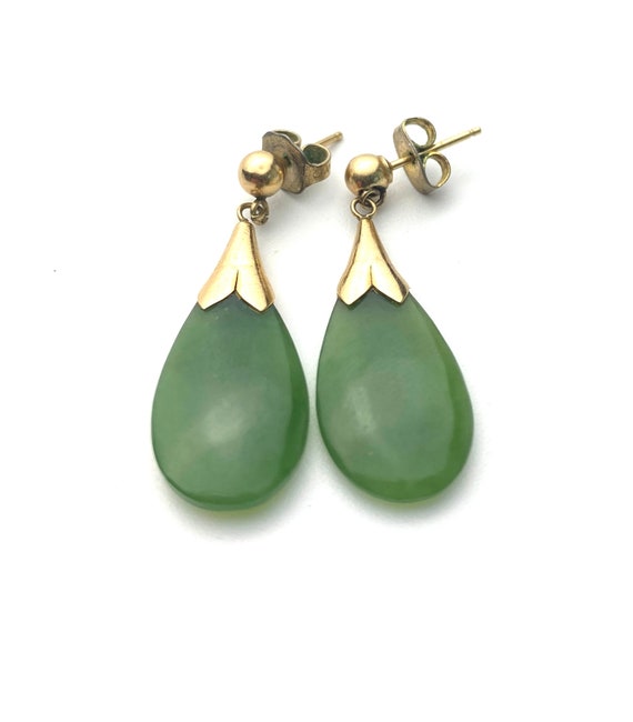 Vintage  green gemstone drop dangle earrings yello