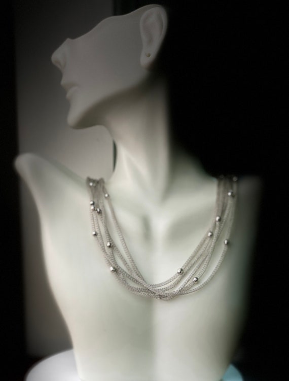 Silver sterling mesh necklace multi strand choker 