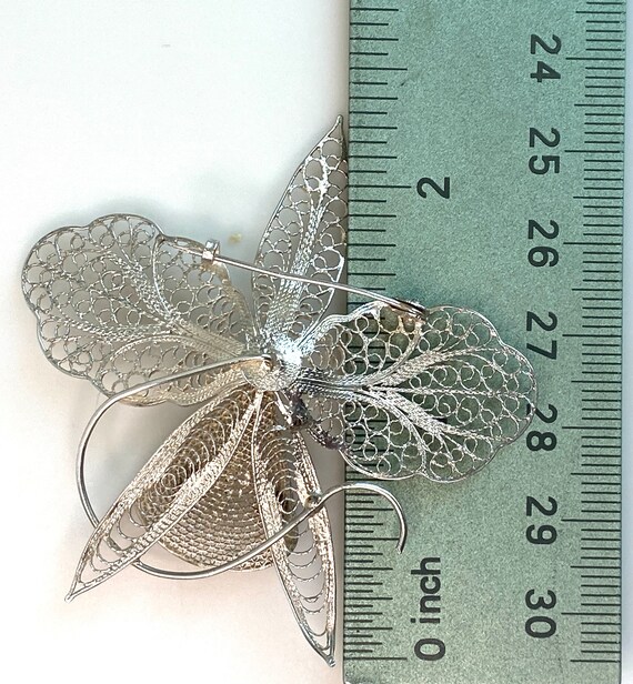 Vintage Sterling silver filigree flower brooch fi… - image 5