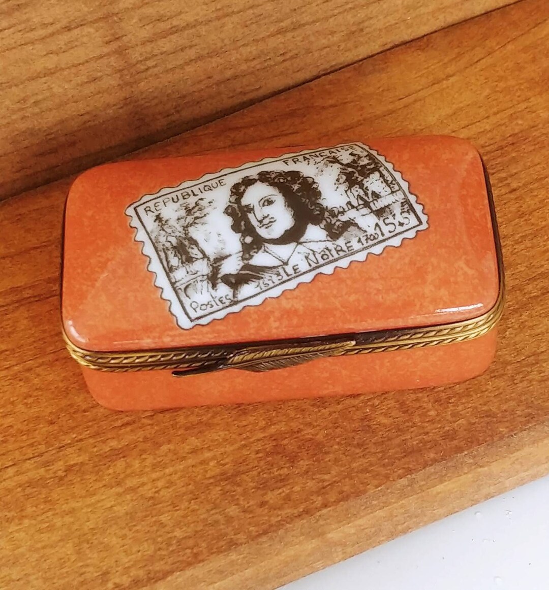Rare Limoges Trinket Box Letter Box République Française Stamp cc