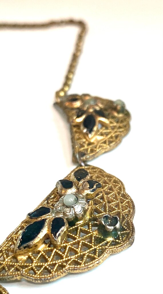 Vintage antique Victorian necklace brass filigree… - image 2